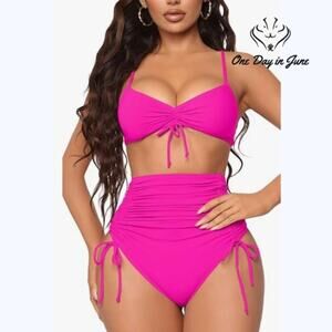 Meyeeka High Waisted Ruched Bikini Swimsuit Size S